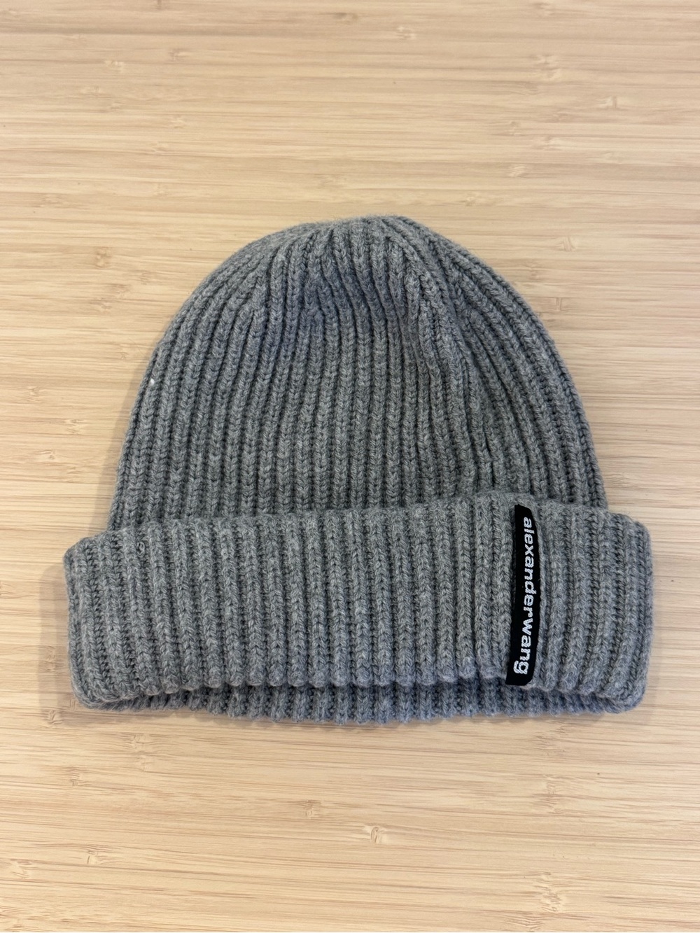 Alexander Wang Ribbed Beanie with Logo Gray 100% merino wool